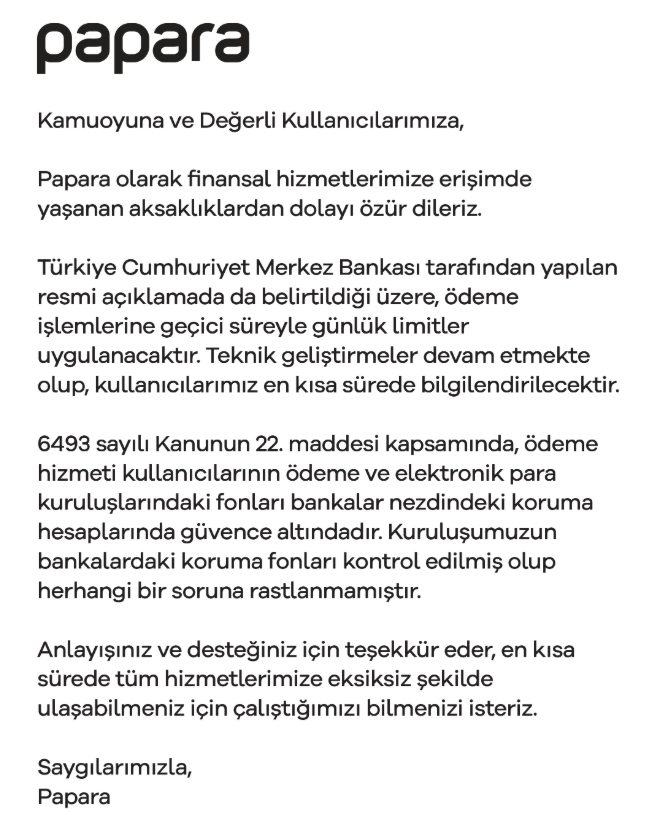 Papara sıkıntılarından sonra şirketten açıklama! Para çekebilecek miyiz? papara sikintilarindan sonra sirketten aciklama para cekebilecek miyiz 0 lEvYH3cf