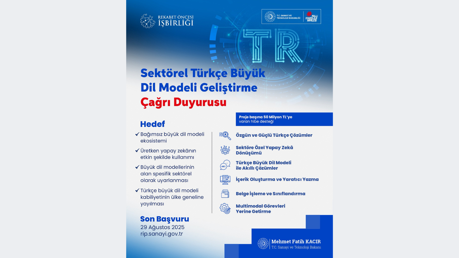 Sektörel Türkçe’nin Yapay Zeka ile Buluşması; Türkçe Büyük Lisan Modeli Geliştirme Projesi sektorel turkcenin yapay zeka ile bulusmasi turkce buyuk lisan modeli gelistirme projesi 0 3ul1upmC